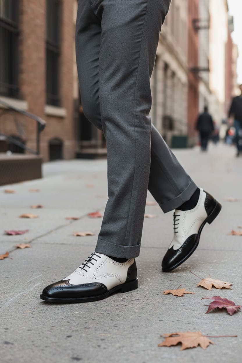 Cap Toe Oxford | Leather Sole | Combine White & Black Color