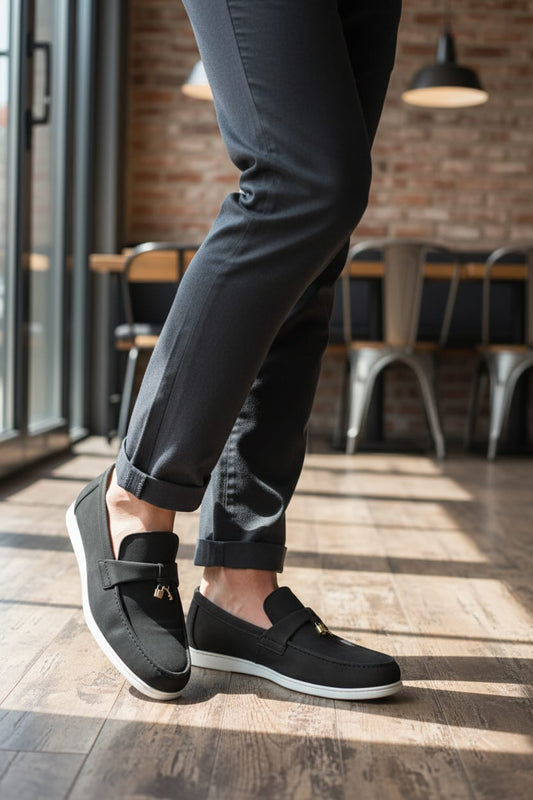 Penny Loafer | Leather Sole | Loafer Black Color with white sole