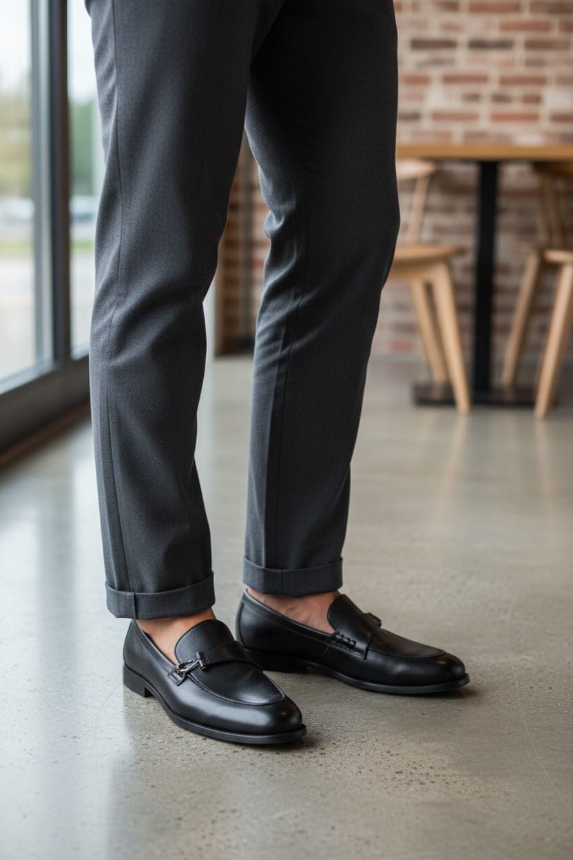 Black Penny Loafer for Men by Boots Gallery – Plain Leather Loafer with Leather Sole Pakistan