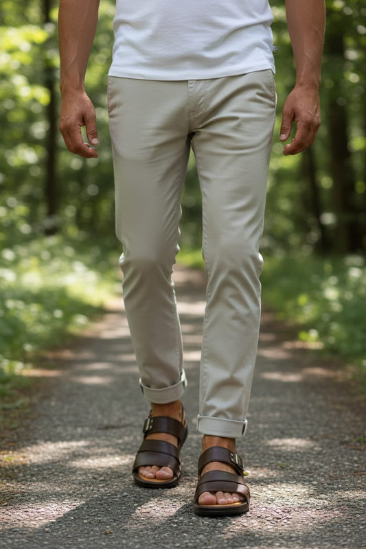Brown Leather Buckle Strap Sandals for Men by Boots Gallery – Dark Brown Leather Shoes with Light Brown Sole Pakistan