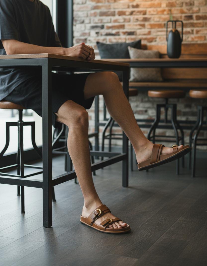 Brown Leather Buckle Strap Sandals | Leather Shoes in Brown Color