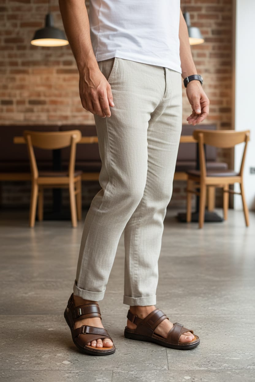 Brown Leather Sandals for Men by Boots Gallery – Dark Brown Leather Shoes with Light Brown Layered Sole Pakistan