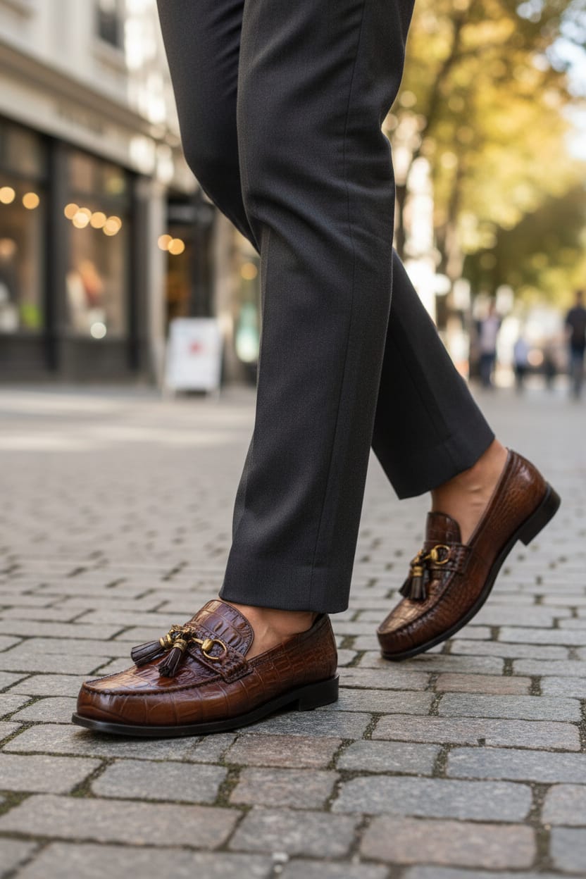 Penny  Loafer | Leather Sole | Penny Loafer Leather sole in Brown color crocodile texture