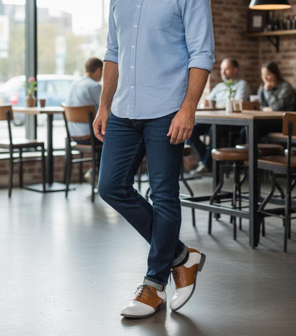 Cap Toe Oxford | Leather Sole | Combine White & Brown Color