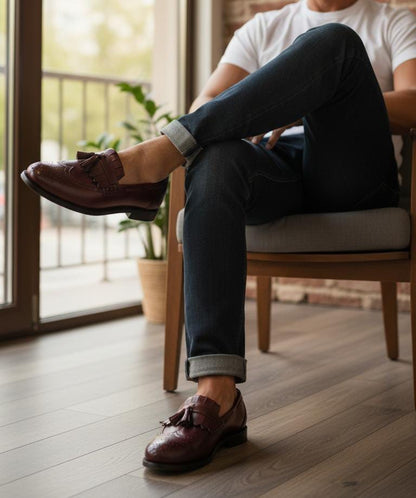 Brown Leather Loafer | Leather Shoes | Penny Loafer Leather sole in Brown Color with Brogue  Detailing