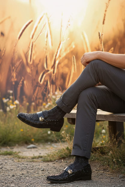 Single Monk Strap | Leather sole | Designed Single Monk with Black Color