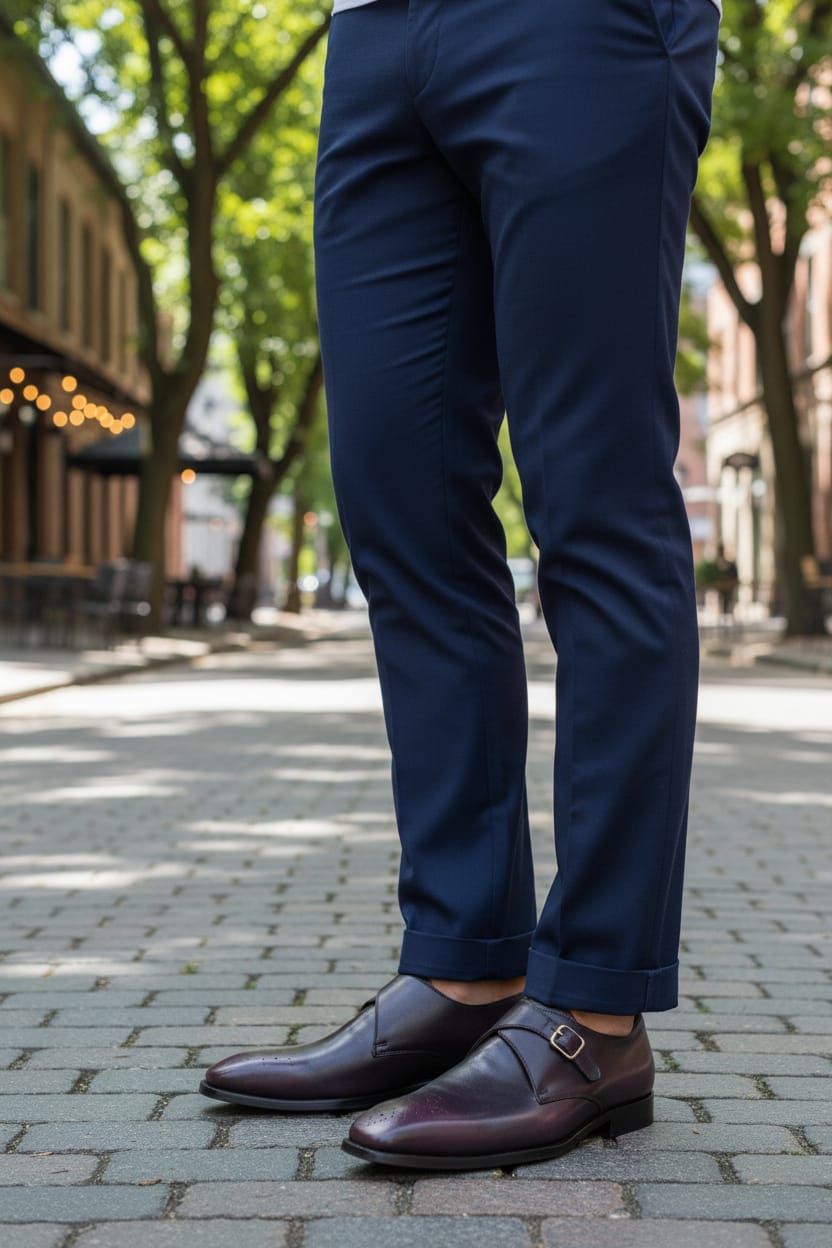Single Monk Strap Leather Shoes for Men by Boots Gallery – Black Leather Sole Shoes with Purple Shade Pakistan