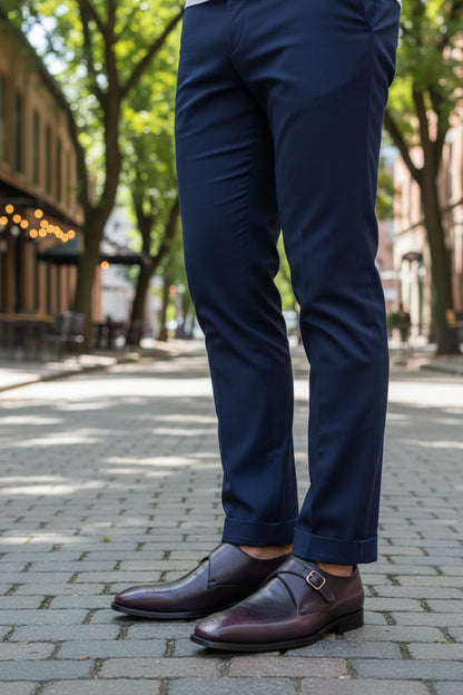 Single Monk Strap Leather Shoes for Men by Boots Gallery – Black Leather Sole Shoes with Purple Shade Pakistan