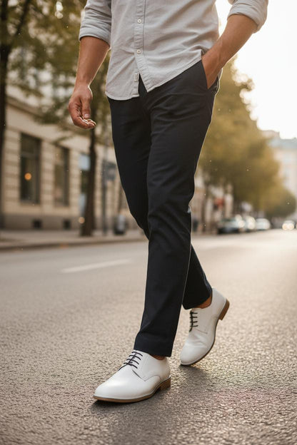 Cap Toe Oxford | Leather Sole | Leather Oxford with White Color