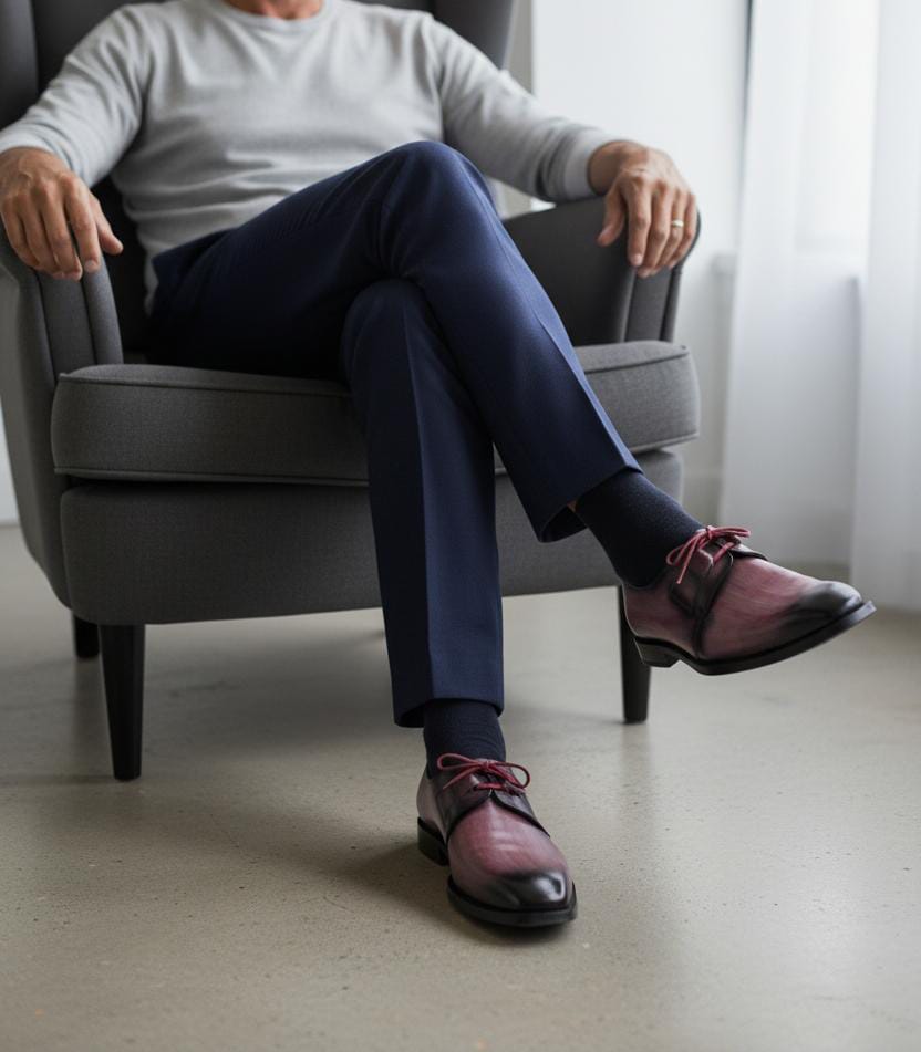 Formal Derby Leather Shoes with Gradient Pink to Black | Plain Toe Derby | Leather Sole