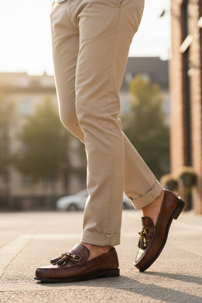 Penny  Loafer | Leather Sole | Penny Loafer Leather sole in Brown color crocodile texture