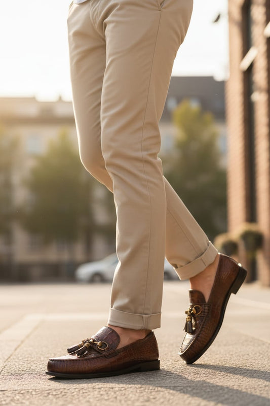 Penny  Loafer | Leather Sole | Penny Loafer Leather sole in Brown color crocodile texture