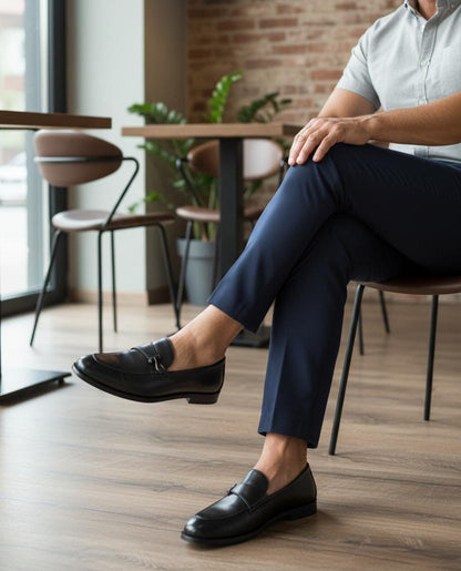 Black Penny Loafer for Men by Boots Gallery – Plain Leather Loafer with Leather Sole Pakistan