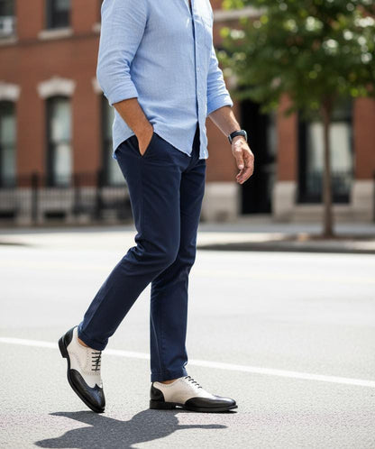 Cap Toe Oxford | Leather Sole | Combine White & Black Color