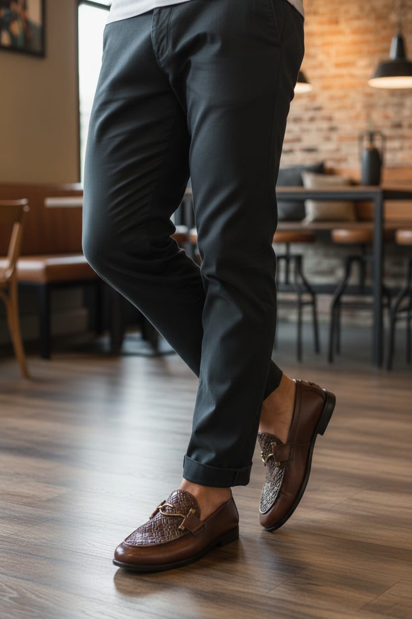Brown Textured Penny Loafer for Men by Boots Gallery – Leather Sole Loafers Pakistan