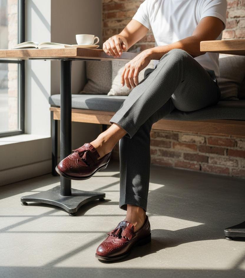 Brown Leather Loafer | Leather Shoes | Penny Loafer Leather sole in Brown Color with Brogue  Detailing