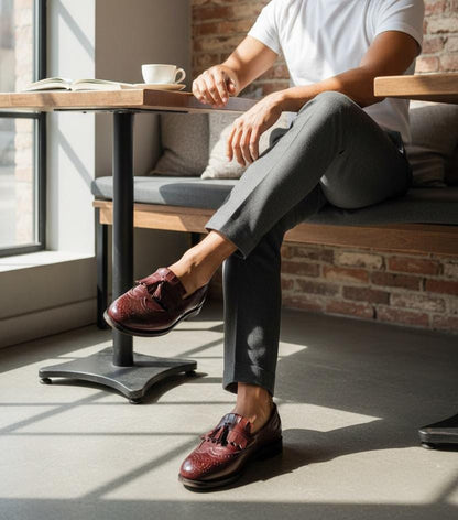 Brown Leather Loafer | Leather Shoes | Penny Loafer Leather sole in Brown Color with Brogue  Detailing