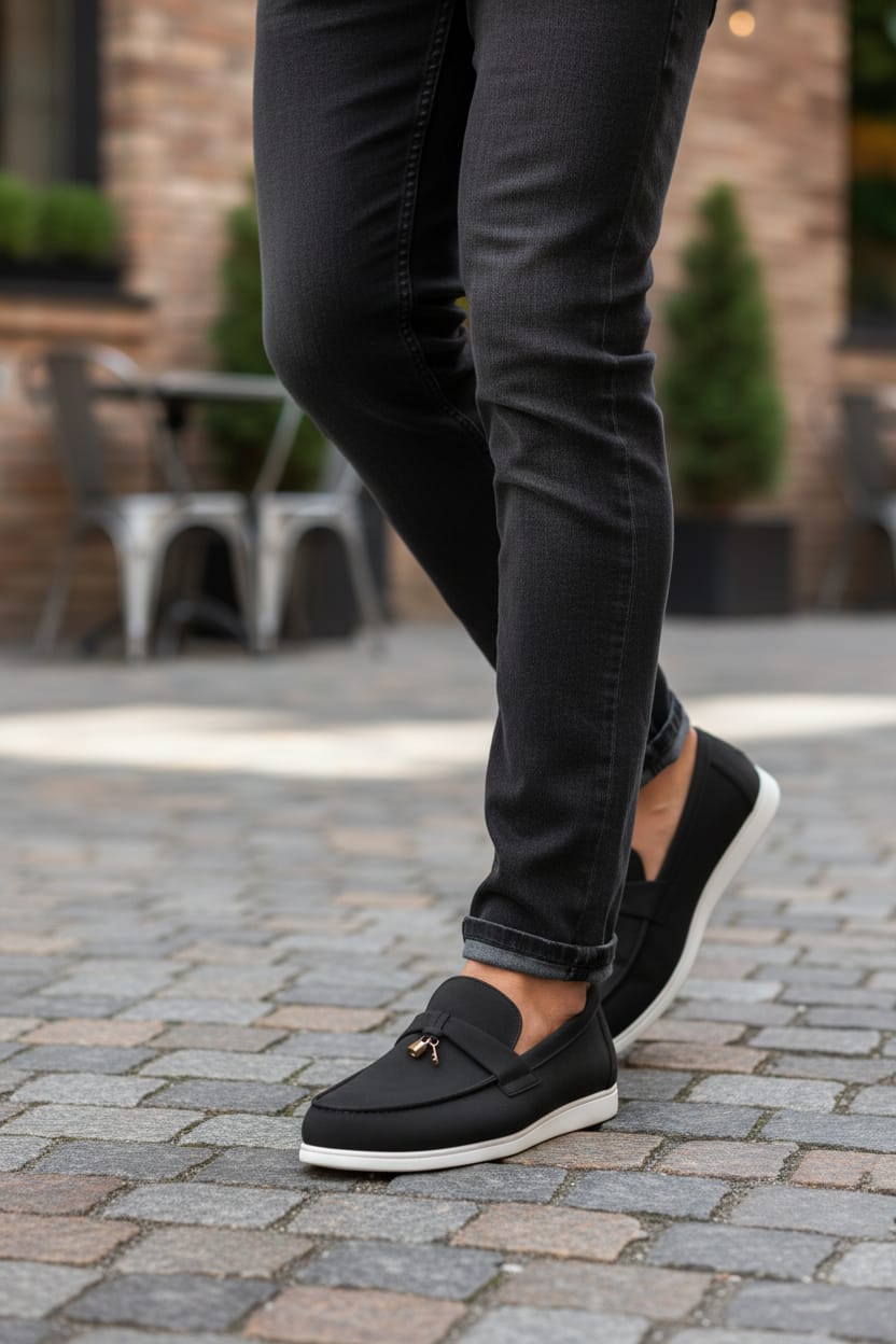 Penny Loafer | Leather Sole | Loafer Black Color with white sole