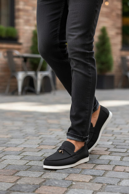 Penny Loafer | Leather Sole | Loafer Black Color with white sole