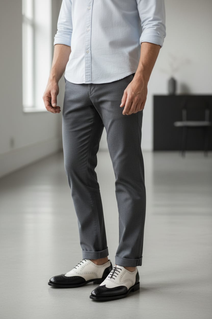 Cap Toe Oxford | Leather Sole | Combine White & Black Color