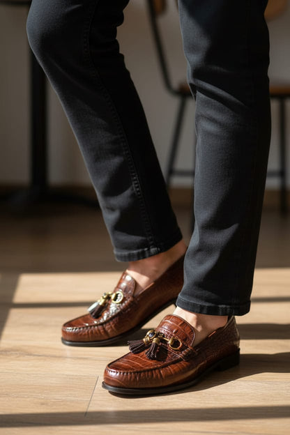 Penny  Loafer | Leather Sole | Penny Loafer Leather sole in Brown color crocodile texture