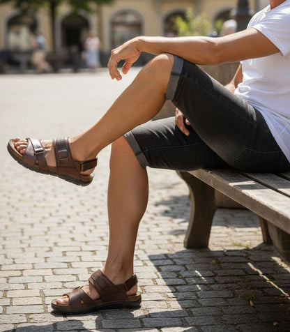 Brown Leather Sandals for Men by Boots Gallery – Dark Brown Leather Shoes with Light Brown Layered Sole Pakistan