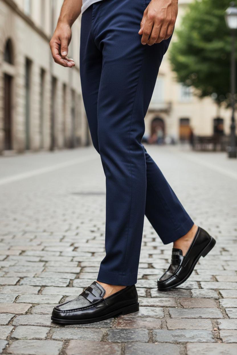 Men Supreme Leather Loafer Shoes Black and Grey with Leather Sole – Premium Designed Loafers Pakistan