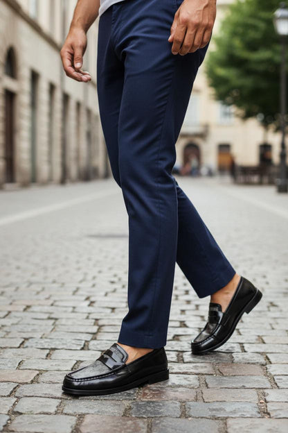 Men Supreme Leather Loafer Shoes Black and Grey with Leather Sole – Premium Designed Loafers Pakistan