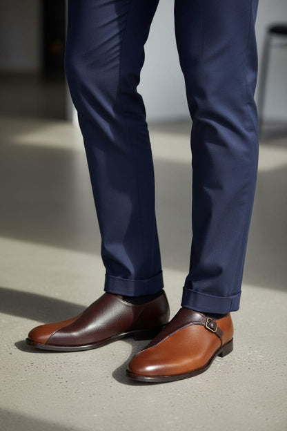 Single Monk Strap | Leather sole | Styled with Double Layer in Brown Color