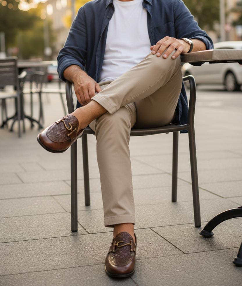 Brown Textured Penny Loafer for Men by Boots Gallery – Leather Sole Loafers Pakistan