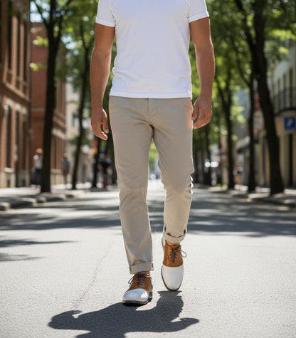 Cap Toe Oxford | Leather Sole | Combine White & Brown Color