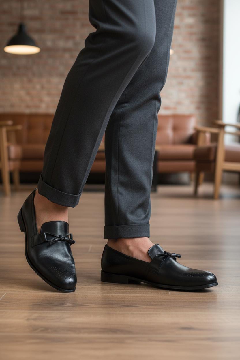 Black Leather Loafer | Leather Shoes | Penny Loafer Leather sole in Shiny Black Color