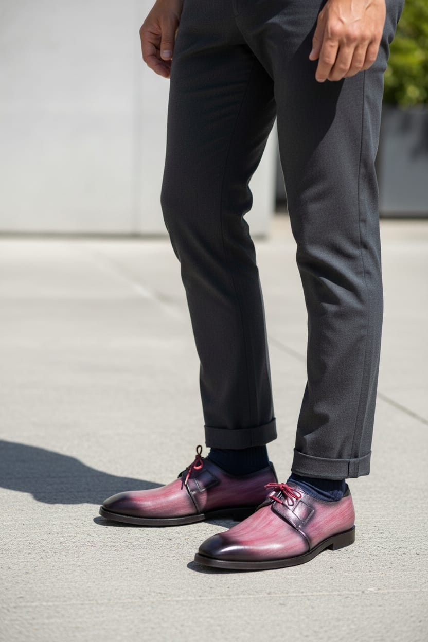 Formal Derby Leather Shoes with Gradient Pink to Black | Plain Toe Derby | Leather Sole
