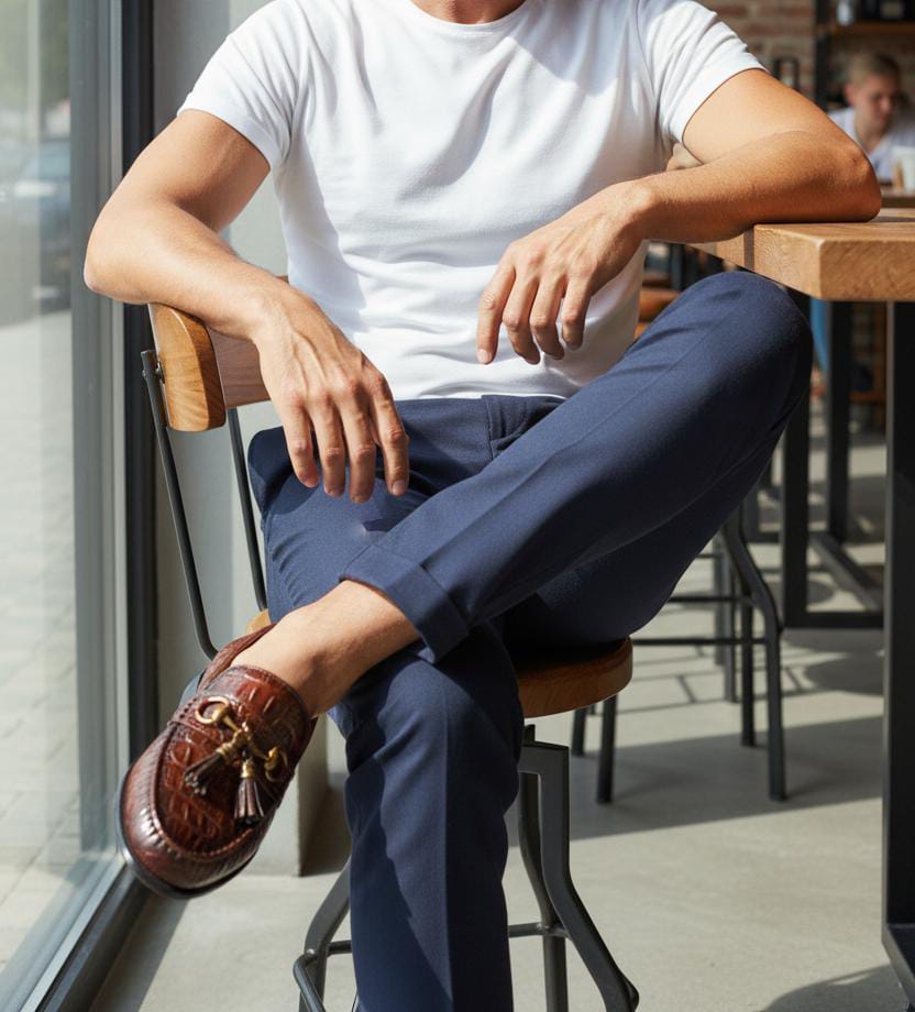 Penny  Loafer | Leather Sole | Penny Loafer Leather sole in Brown color crocodile texture