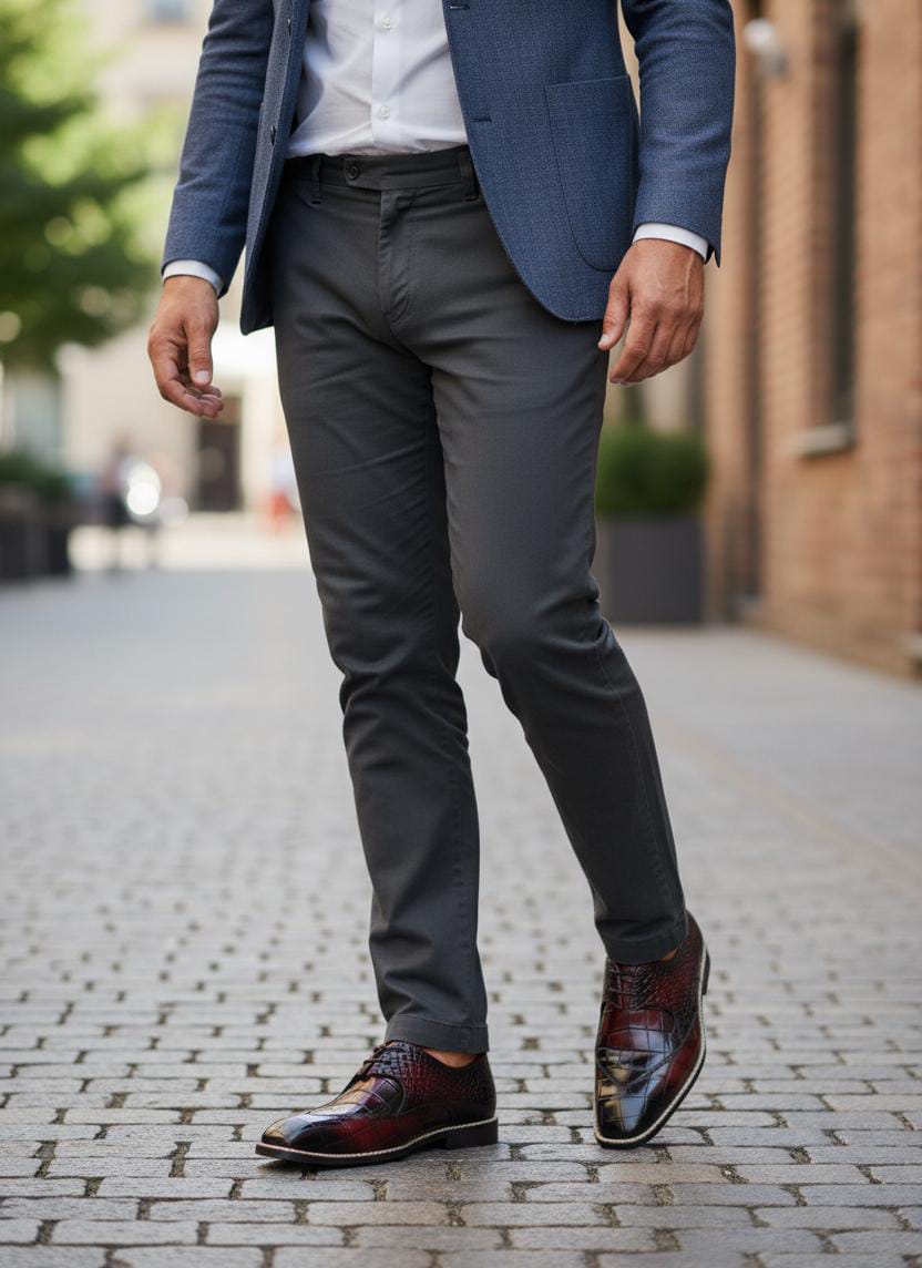 Plain Toe Derby Leather Shoes for Men by Boots Gallery – Brown Crocodile Textured Derby with Leather Sole Pakistan